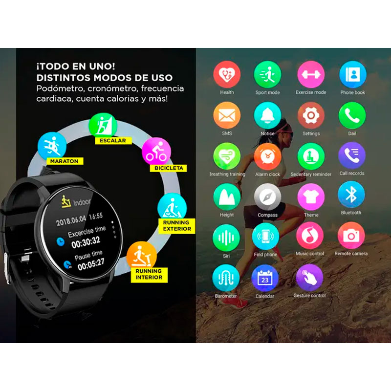 reloj, relejes, smartwatch, smartwatchs, smartwatches, inteligente, inteligentes, gadnic, ios, android, compatible con, para, negro, black, REL00192.