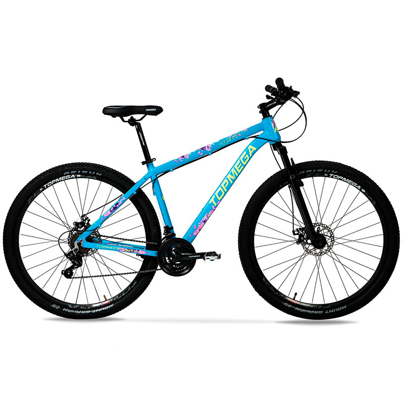 bicicleta, bicicletas, bici, bicis, mountain, bike, mountain bike, regal, topmega, rodado 29, rod 29, cuadro de aluminio, aluminio, 21 velocidades, celeste, rosa, amarillo, talle M, 1007972.